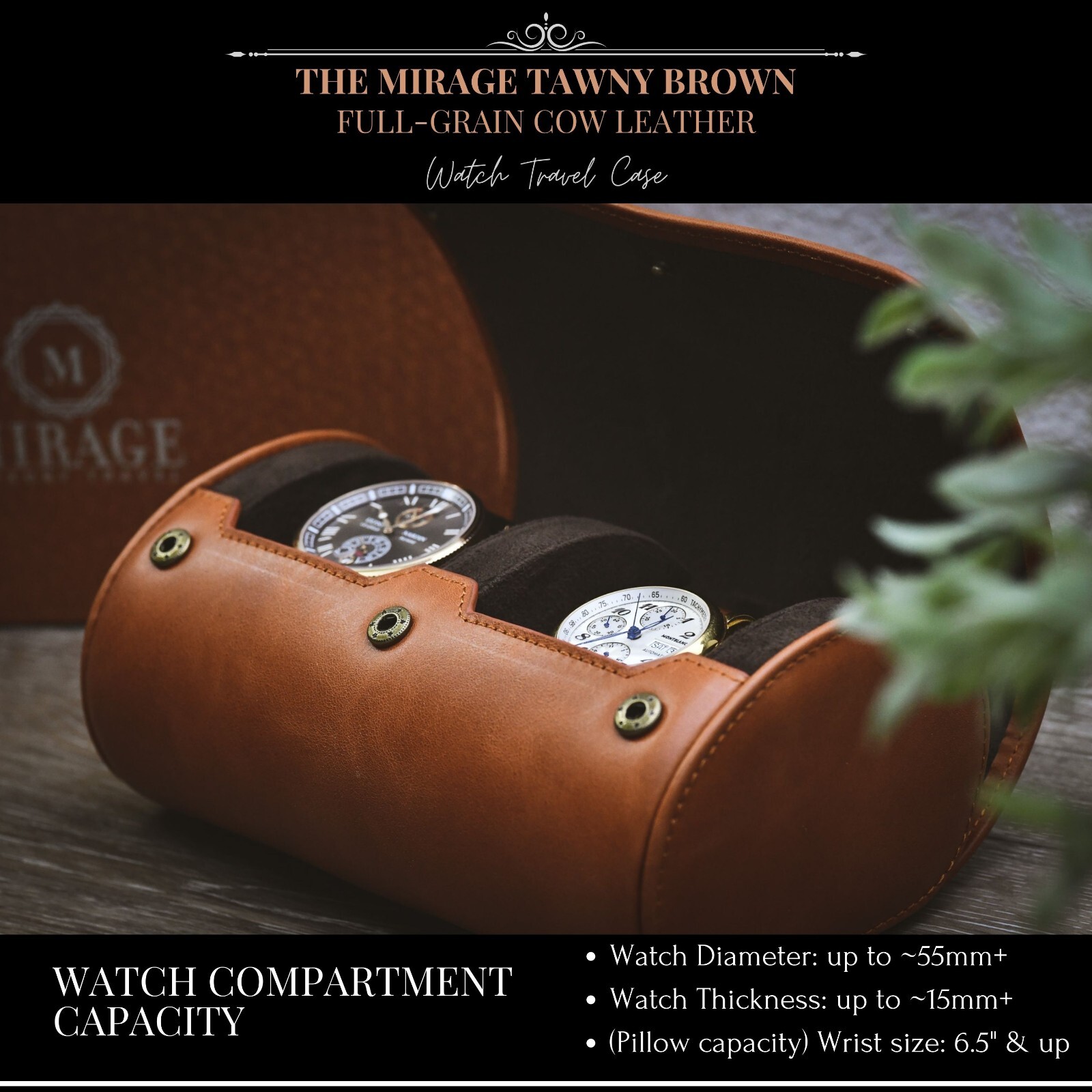 Leather Watch Travel Case for Men - Watch Rolls Full Grain Genuine Leather