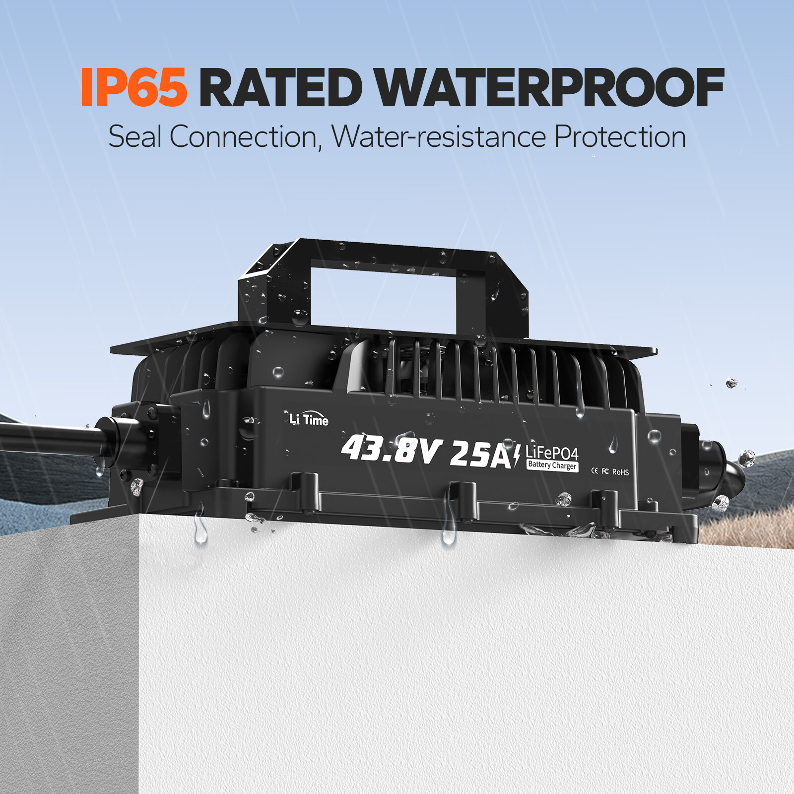 LiTime 36V(43.8V) 25A Smart AC-DC Waterproof Charger for Lithium LiFePO4 Battery