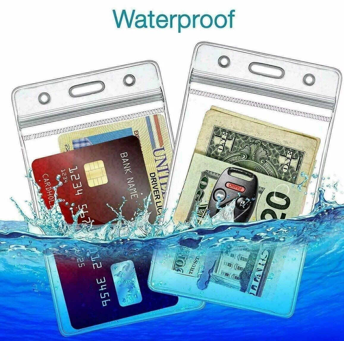 2-Pack Vertical ID Card Holder Clear Plastic Badge Resealable Waterproof credit