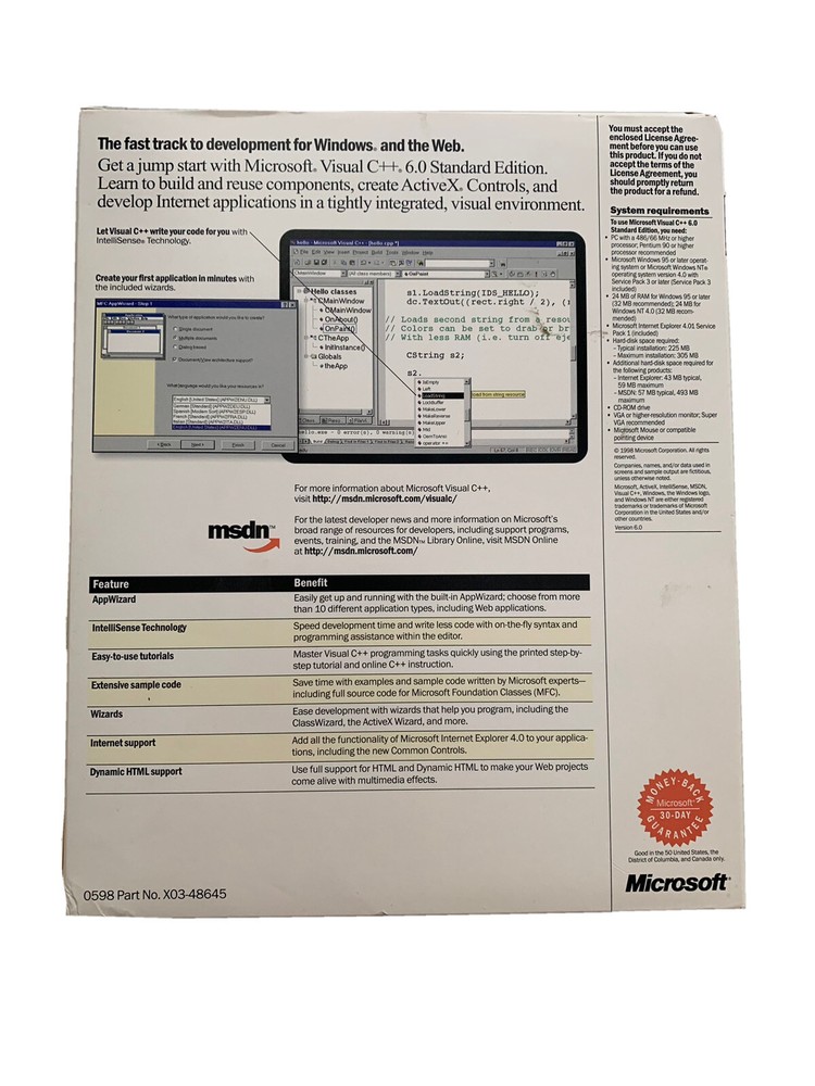 Microsoft Visual C ++ 6.0 + MSDN Library Visual Studios Windows NT 98