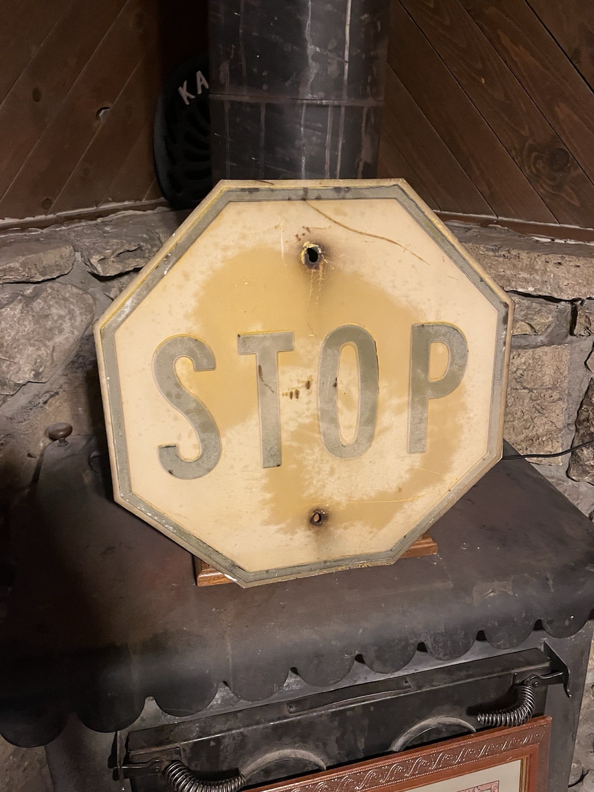 Vintage Early Yellow Stop Sign Heavy Steel 18” X 18”Octagon