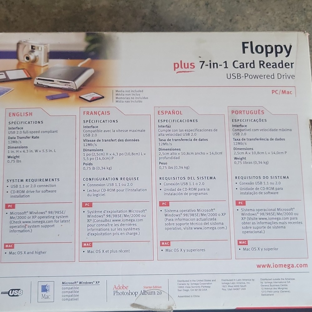 Iomega Floppy plus 7-in-1 Card Reader USB 2.0 Silver USB-Powered PC Mac