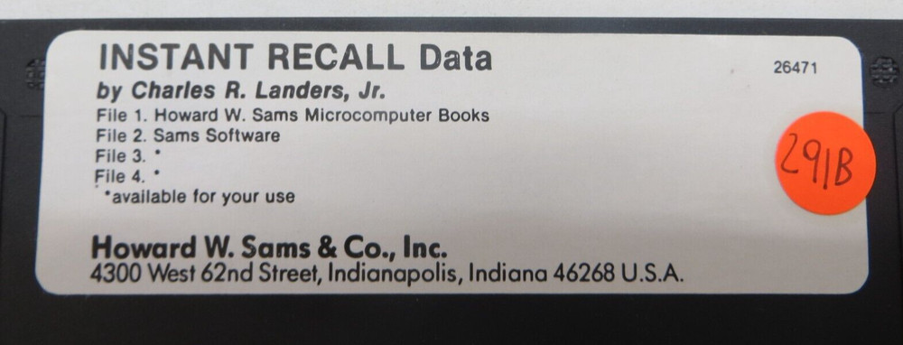 INSTANT RECALL Master / Data 5.25" Floppy Disk 1983 DOS 3.3 Applesoft -