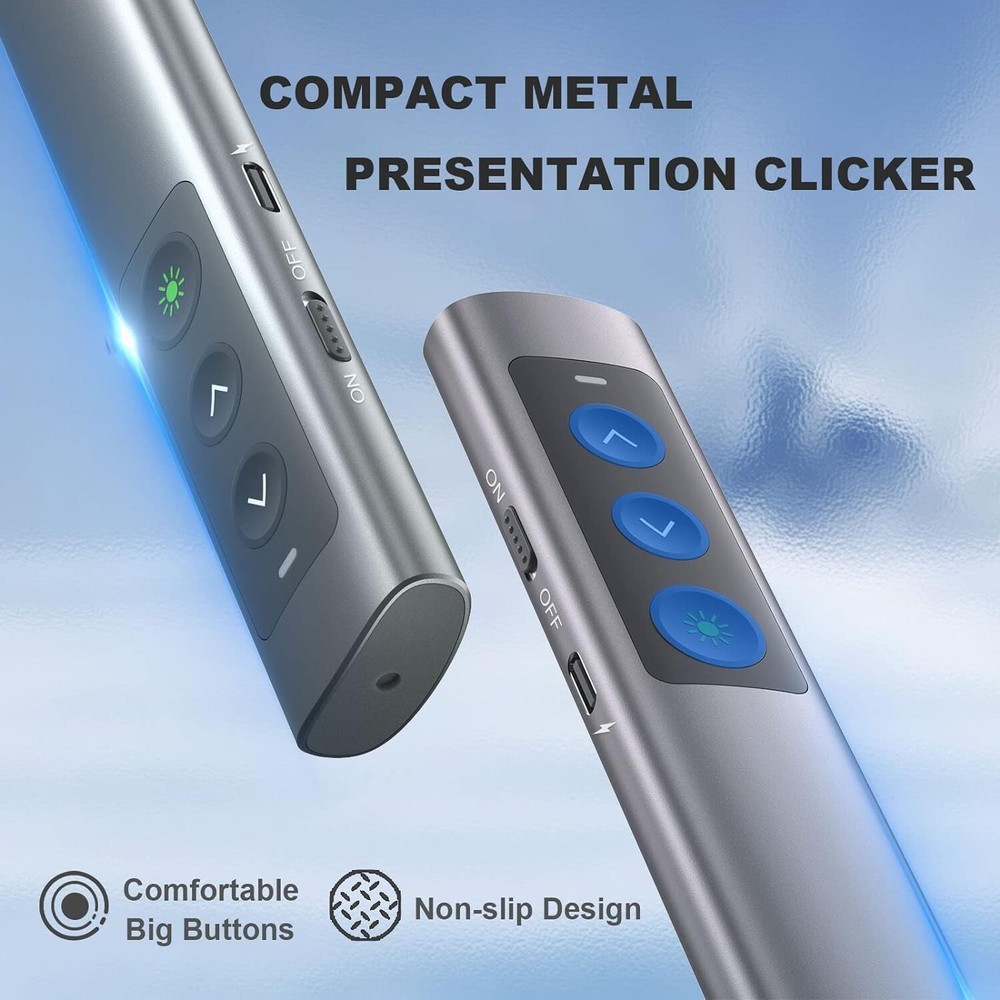 Rechargeable Green Laser Pointer Clicker - USB-A & USB-C Wireless Presenter