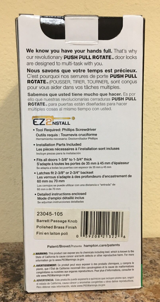 Brinks 23045-105 Push Pull Rotate Barrett Polished Brass Passage Knob