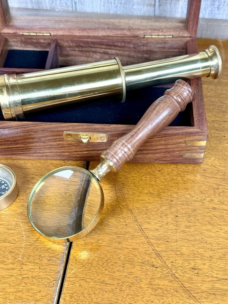 Darwin Brass Explorer Set | Handcrafted Telescope, Compass & Magnify Glass