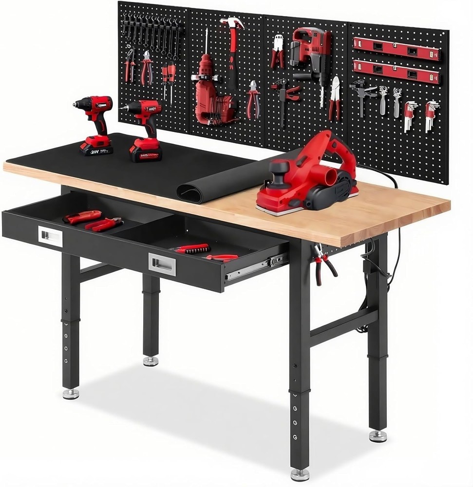 Work Bench Garage Workbench Adjustable Height Work Table Shop Woodworking 41 x