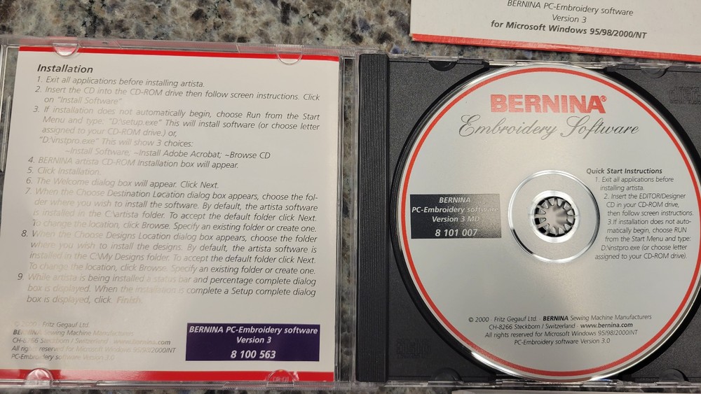 Bernina Embroidery Software 3 Installation Replacement CD PLUS