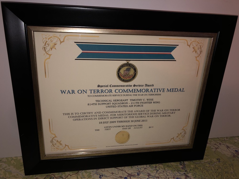 SCSA - WAR ON TERROR COMMEMORATIVE MEDAL CERTIFICATE ~ Type 1