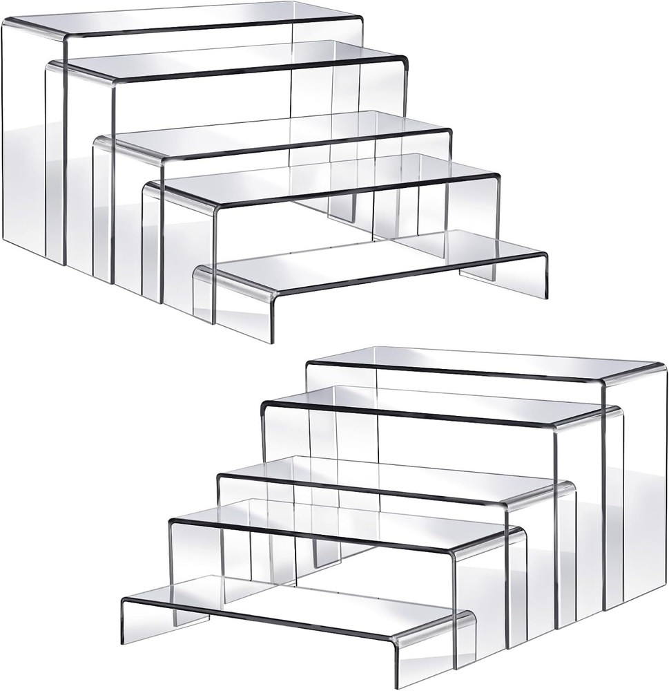 Fixwal 10pcs 2 Set Acrylic Risers for Display Clear Riser transparent