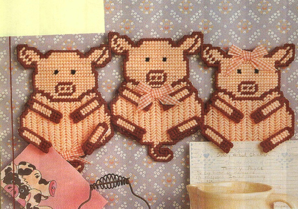 3 LI'L PIGS CLIP BOARD DIGEST SIZE PLASTIC CANVAS PATTERN INSTRUCTIONS