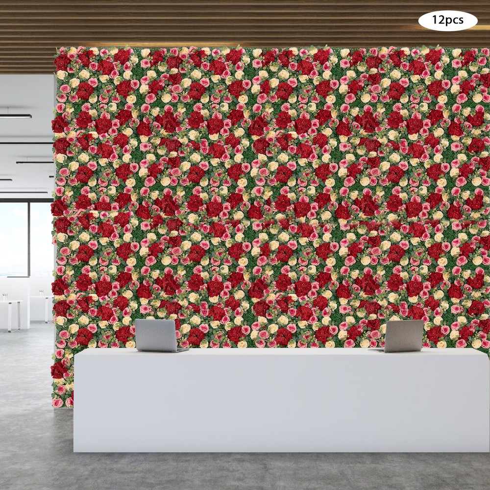 12Pcs Artificial Flower Wall Panel Backdrop Wedding Rose Hydrangea Flower Decor