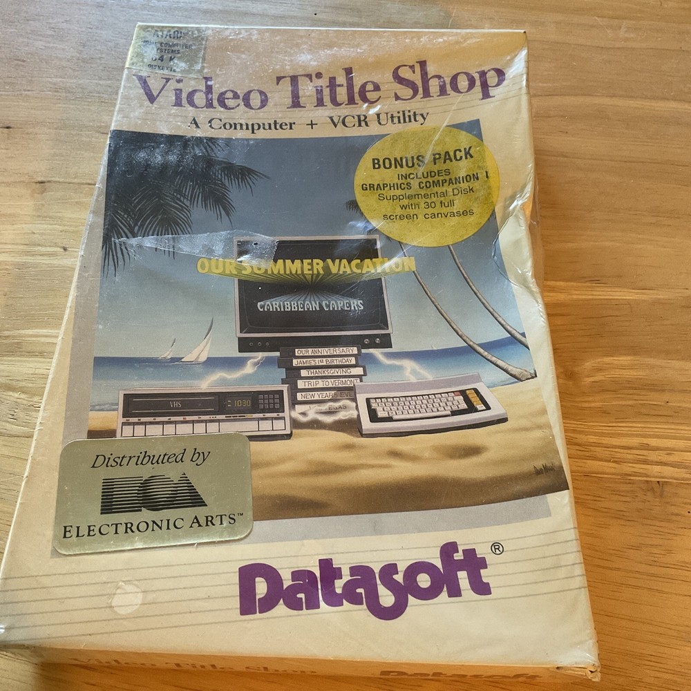 Video Title Shop A Computer & VCR Utility by Datasoft for Atari 64K 1987
