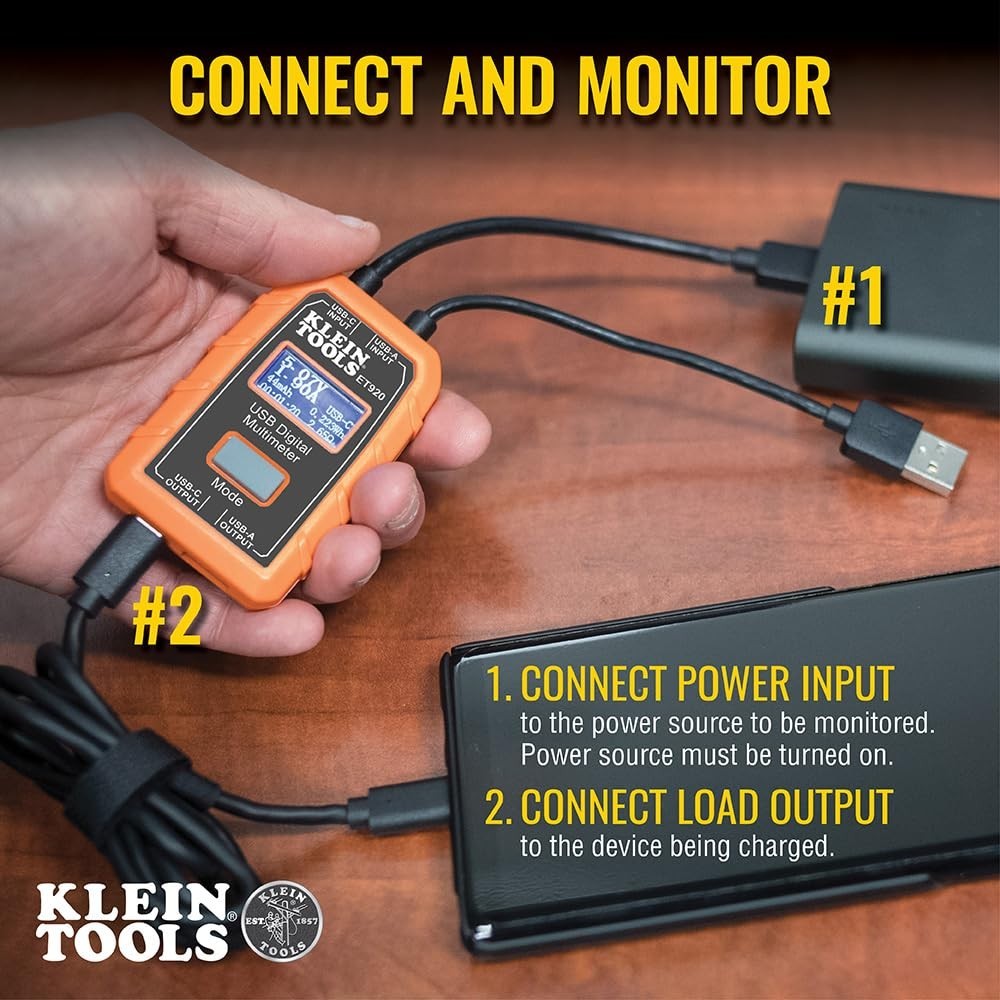 Compact Orange USB Power Meter - Easy Setup, Overload Detection & Data Storage