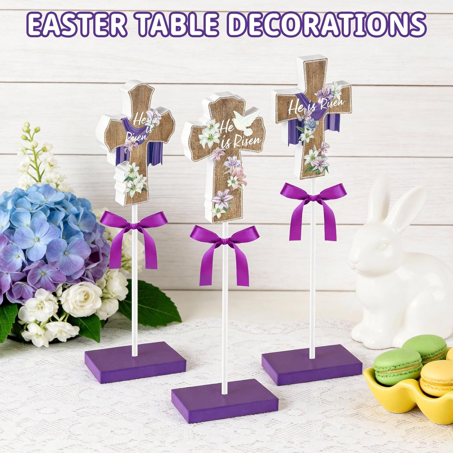 3 PCS He Is Risen Table Decor, Religious Easter Decorations for Home Office, Chr