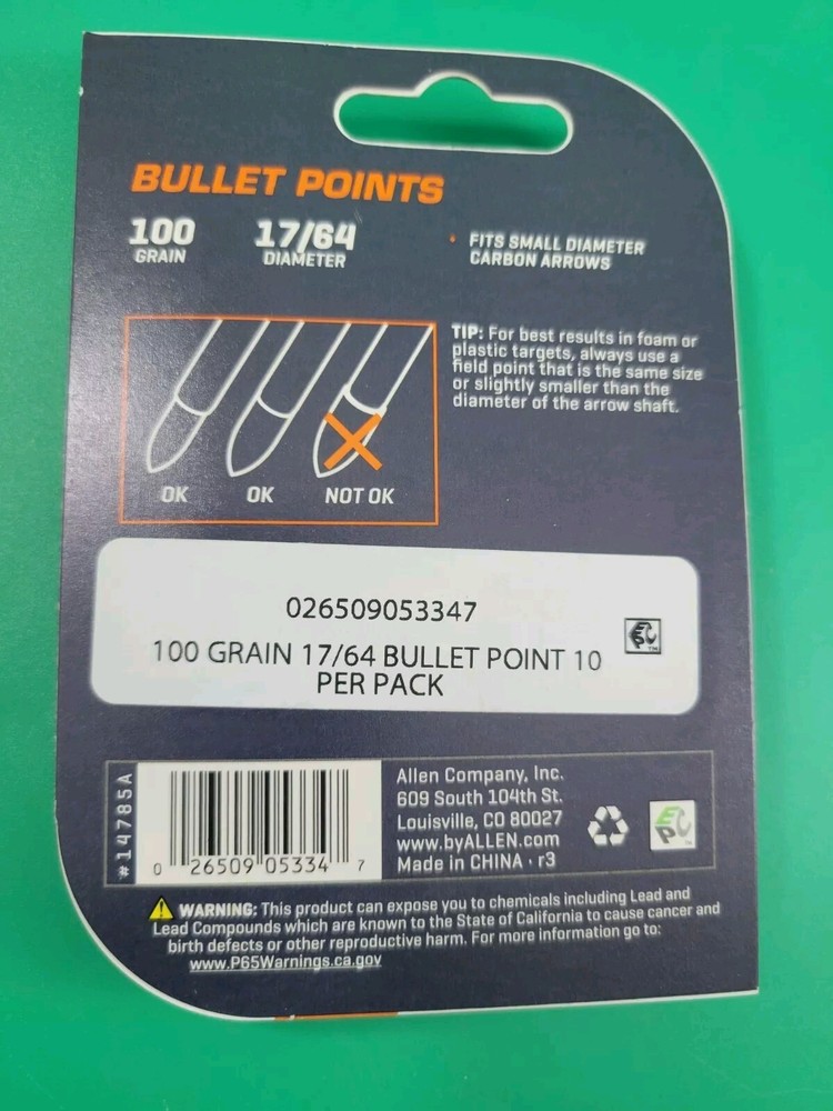 2x 10 Count Pack Allan TITAN Bullet Points 17/64 Diameter