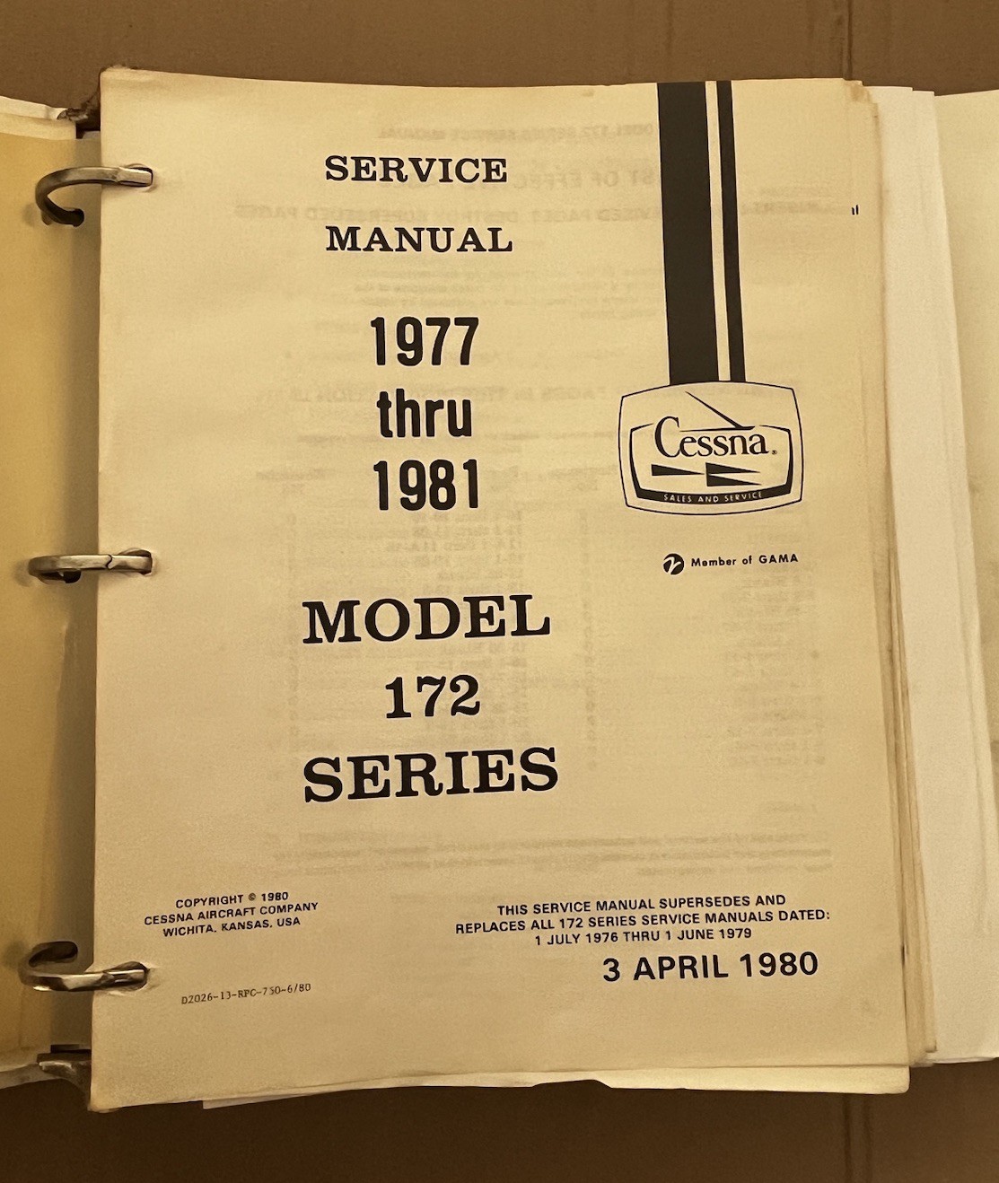 1977-1981 CESSNA 172 Series Service Manual D2026-13 Original