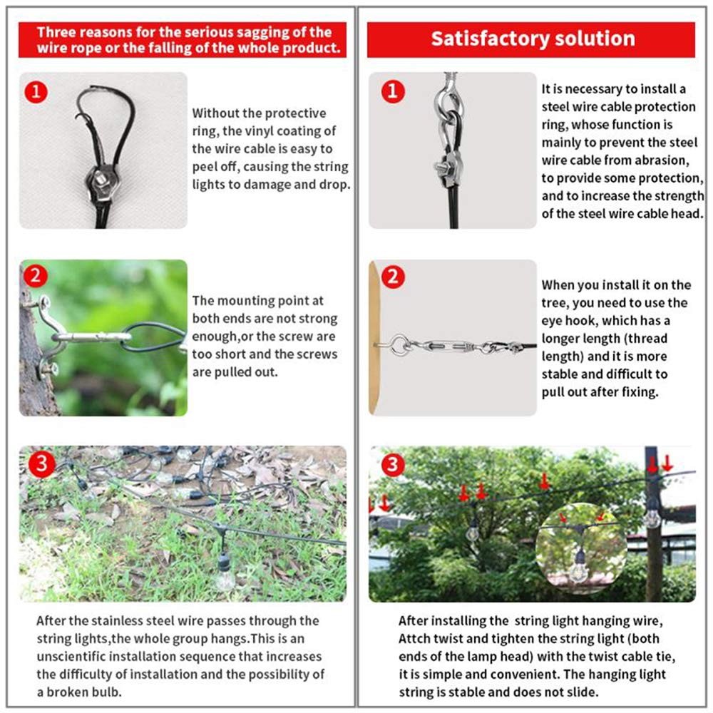 Outdoor Lights Hanging Kit,Globe String Light Suspension ,100FT Black