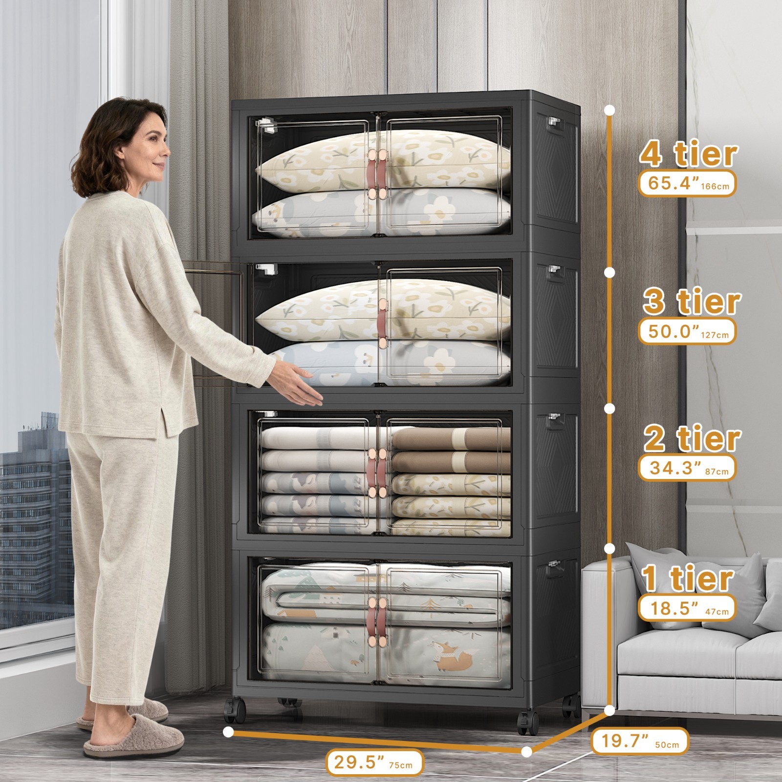 UAMFURI Extra Large Stackable Storage Bins with Lids & Wheels & Door Containers