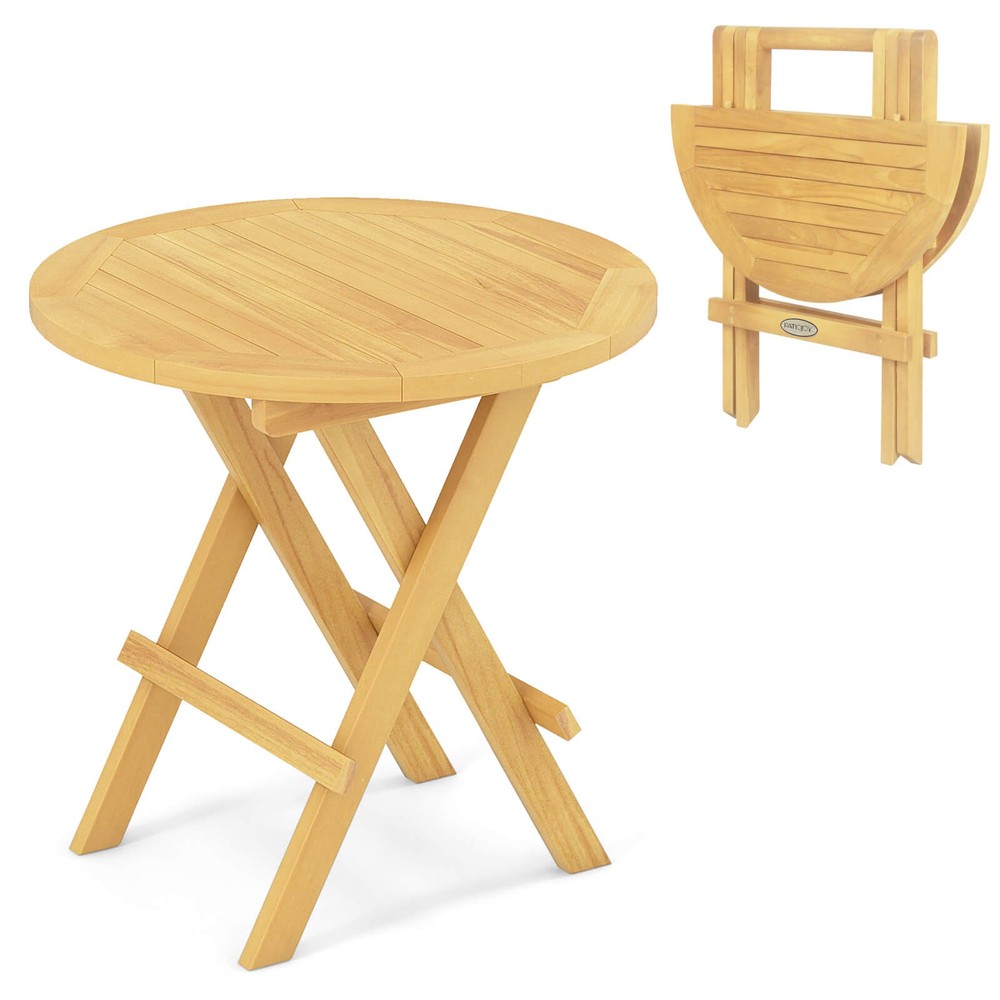 Patio Folding Side Table w/ X-shaped Legs & Slatted Tabletop for Backyard