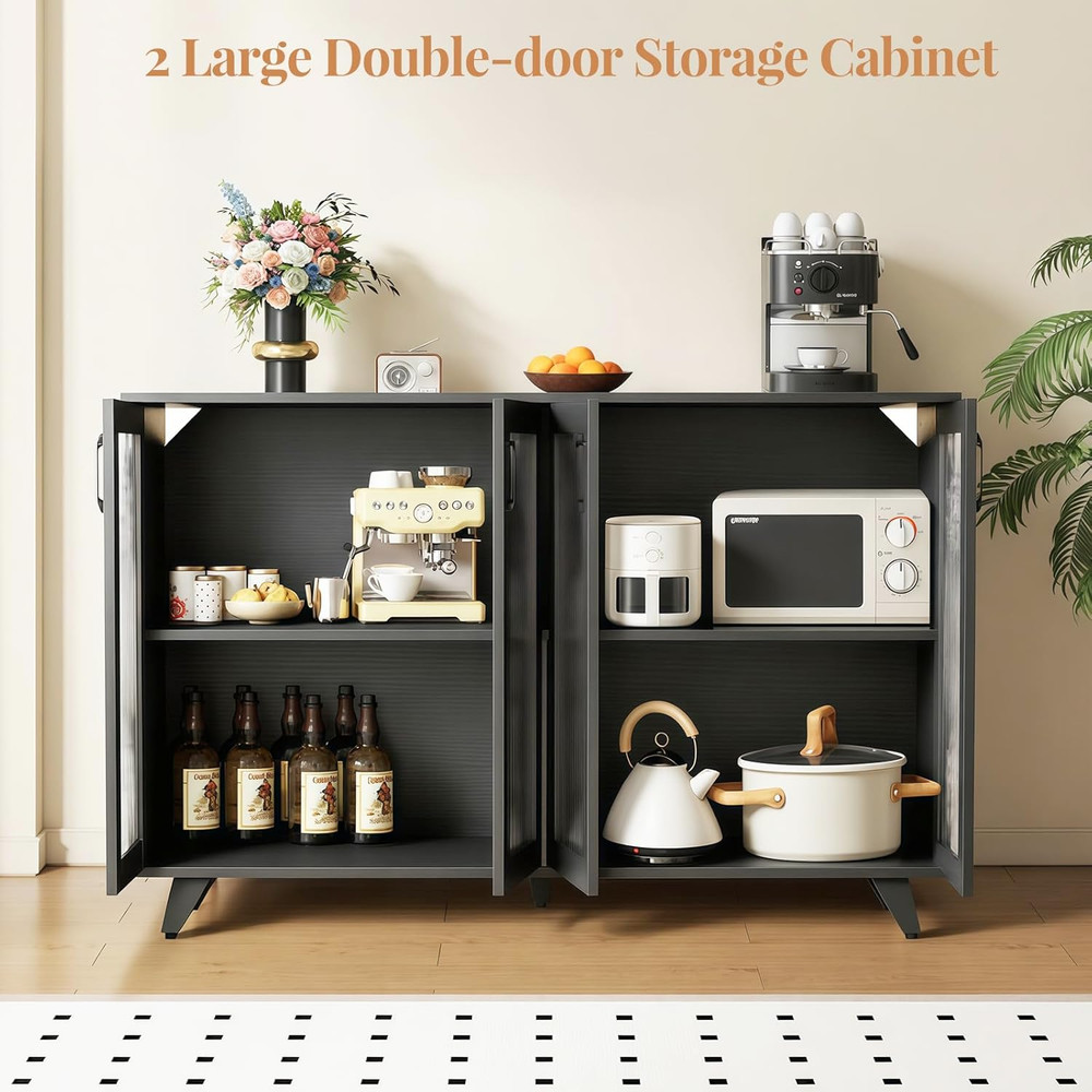Elegant Black Kitchen Buffet Server Console Table with Doors - 49 Inch