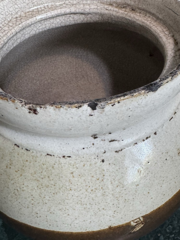 Bean Pot Old Earthenware Heavily Crazed