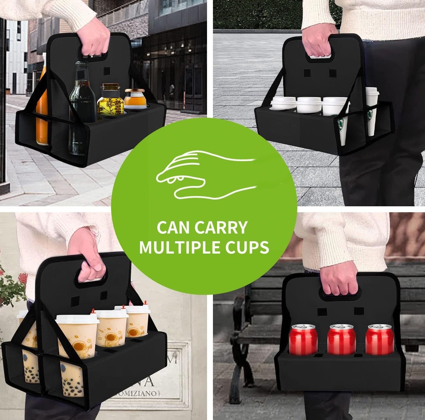 6 Cup Drink Carrier with Handle Foldable Reusable Cup Caddy for Coffee Takeou