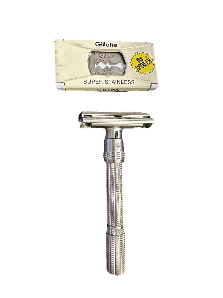 1963 Gillette Slim Adjustable 1-9 Safety Razor Date Code I-2 With Blades