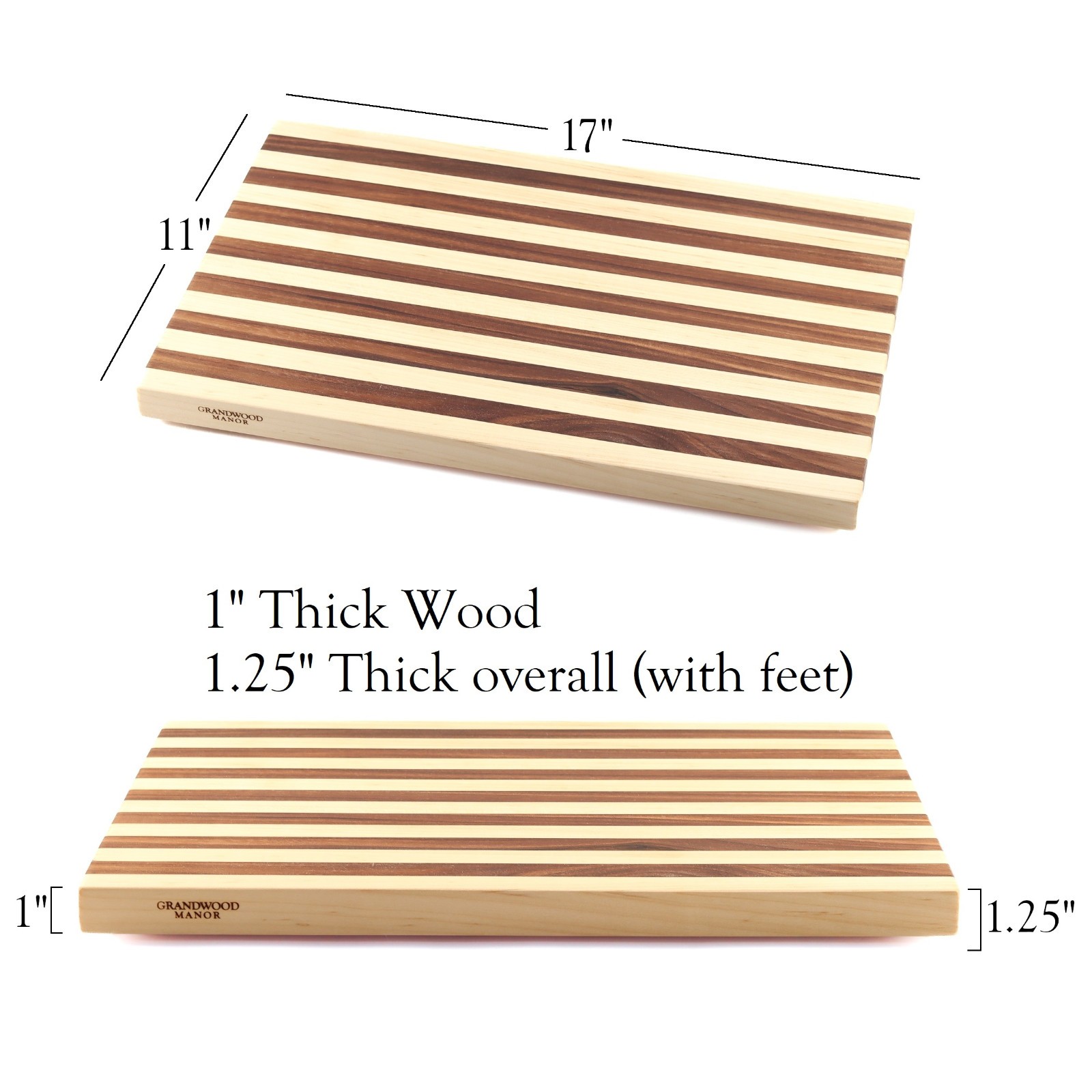 1" Thick Maple & Walnut Wood Cutting Board with Feet (17" x 11")