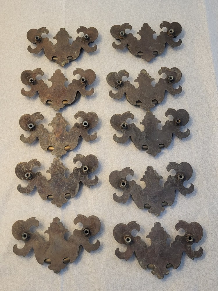 Flat Bat Drop Bail Pull Handle Solid Dark Aged Brass 2-1/2" Centers 10 Vintage