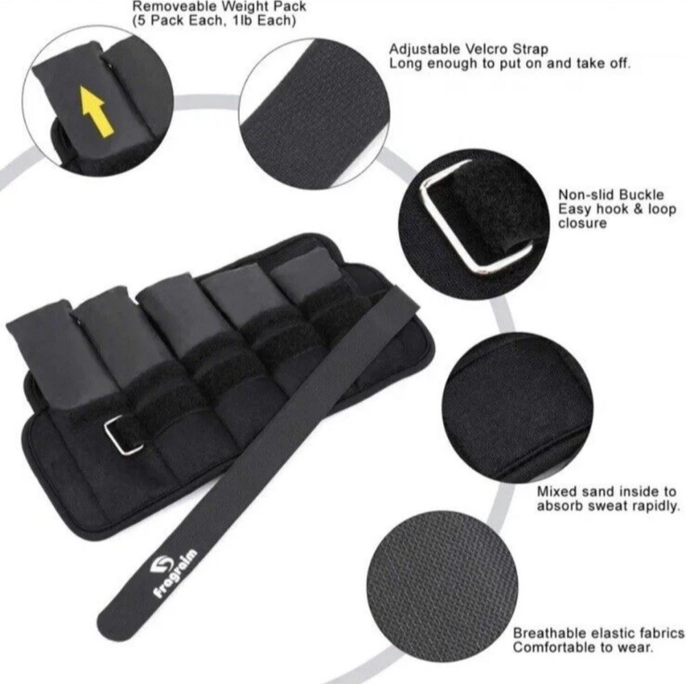 Fragraim Adjustable Ankle Weights 10 lbs pair - 5 per side, Black