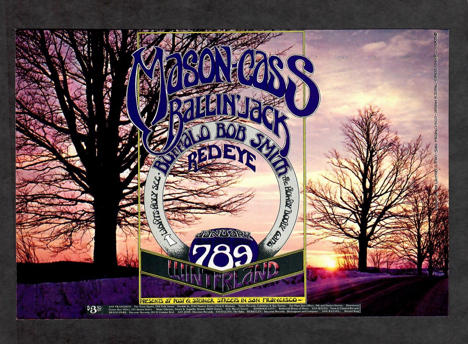 Winterland 1971 Concert Card Dave Mason Mama Cass Ballin' Jack Buffalo Bob NM+