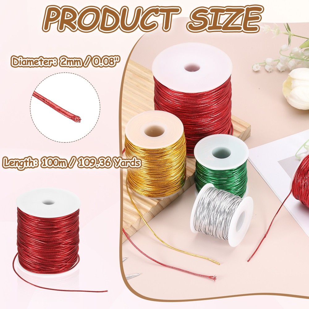 2mm Metallic Elastic Cords,Red, 109 Yards Each