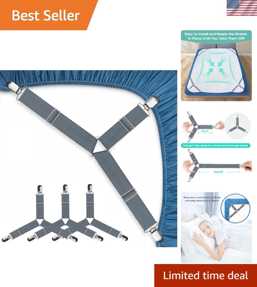 4-Pack Gray Fitted Sheet Straps – Adjustable, Durable Design for Perfect Fit