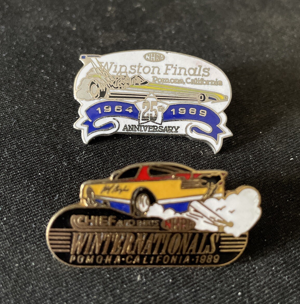 TWO 1989 DRAG RACING WINTERNATIONALS & WINSTON FINALS PINS