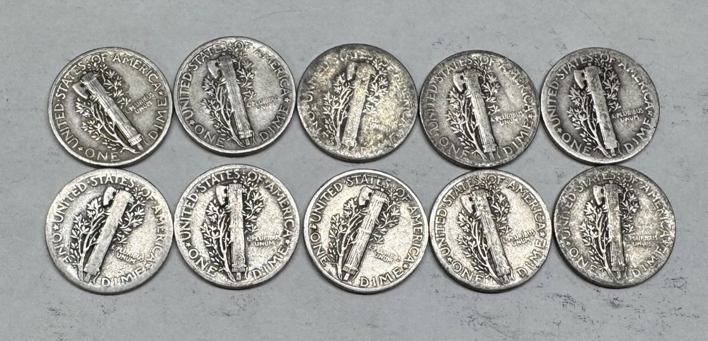 $1 Face Value Mercury Dimes - 90% Silver - circulated