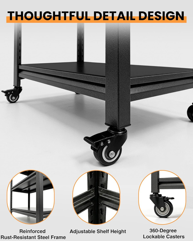 Work Benches for Garage with Pegboard, Adjustable Height Workbench with Lockable