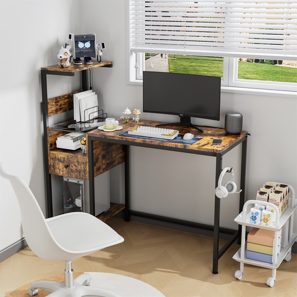 Computer Desk Home Office Desk Writing Table Study Workstation with Shelf