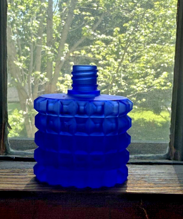 Vintage Raised Rectangle Cobalt Blue Perfume Bottle