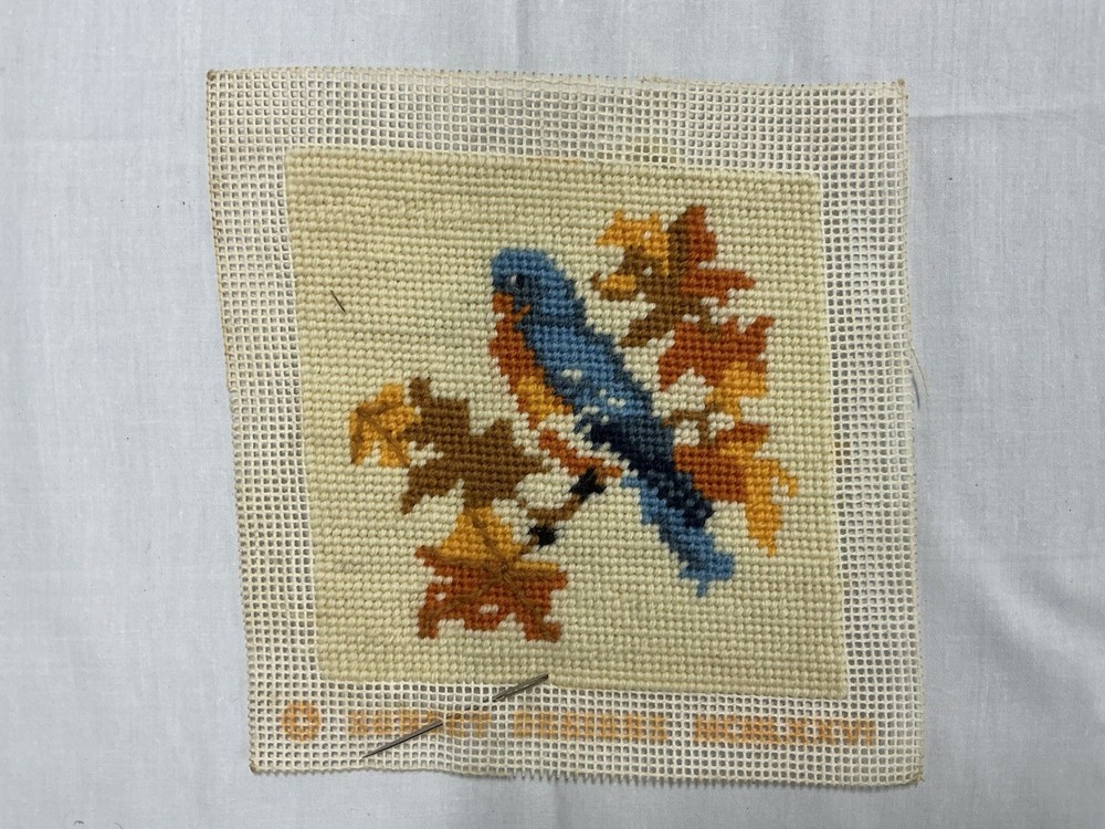 1971 Needle Pointers “Bluebird” #5504, Needlepoint Kit, Partially Completed