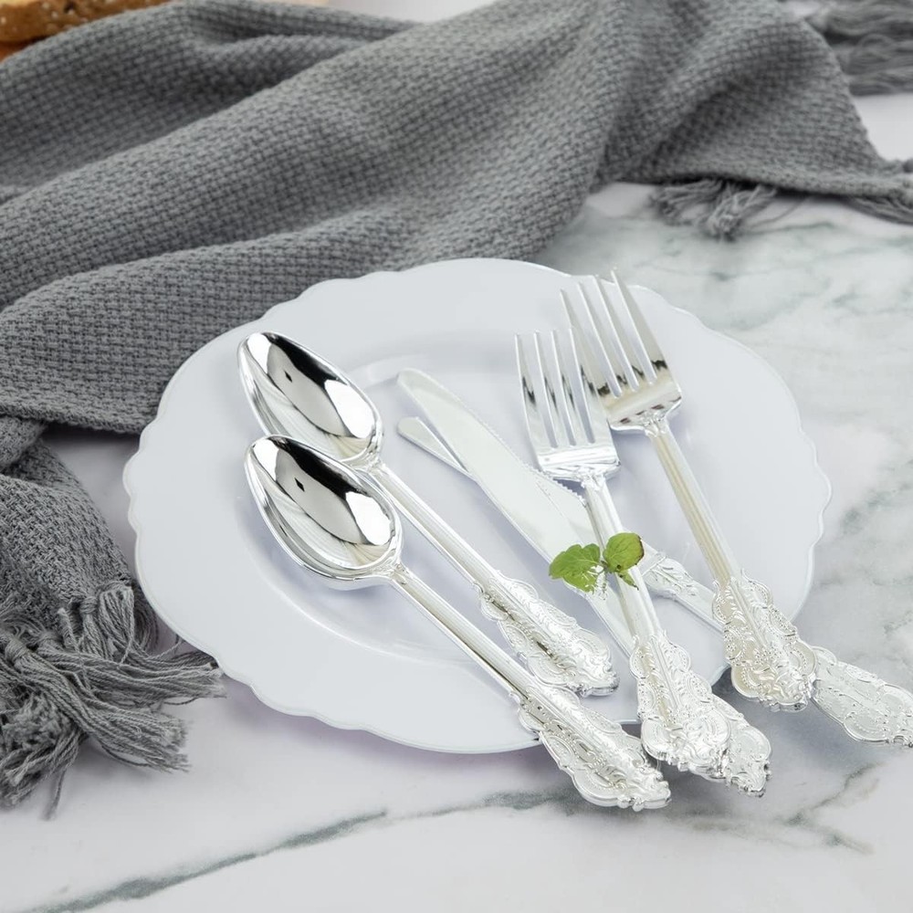 WDF 200 Pieces Silver Plastic Silverware Disposable - - 200PCS