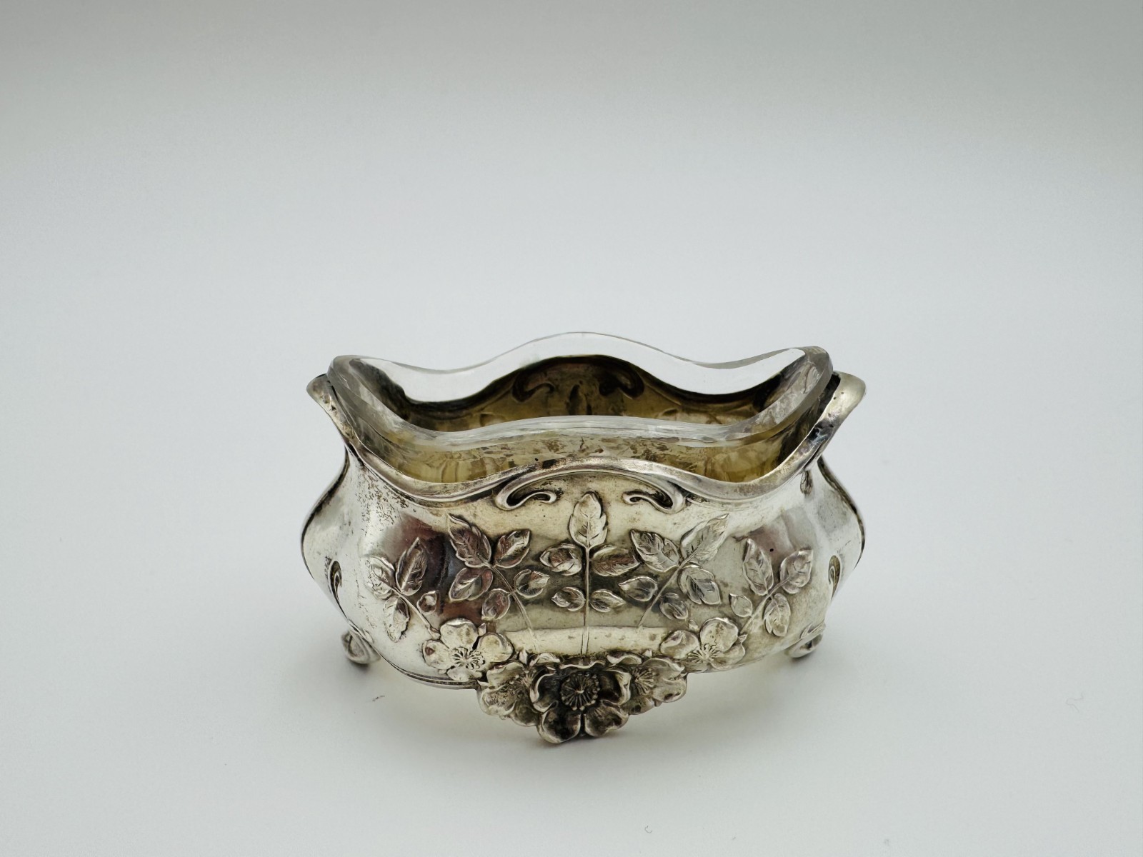 French Minerva Silver Open Salt Cellar - Art Nouveau - with Glass insert and sil