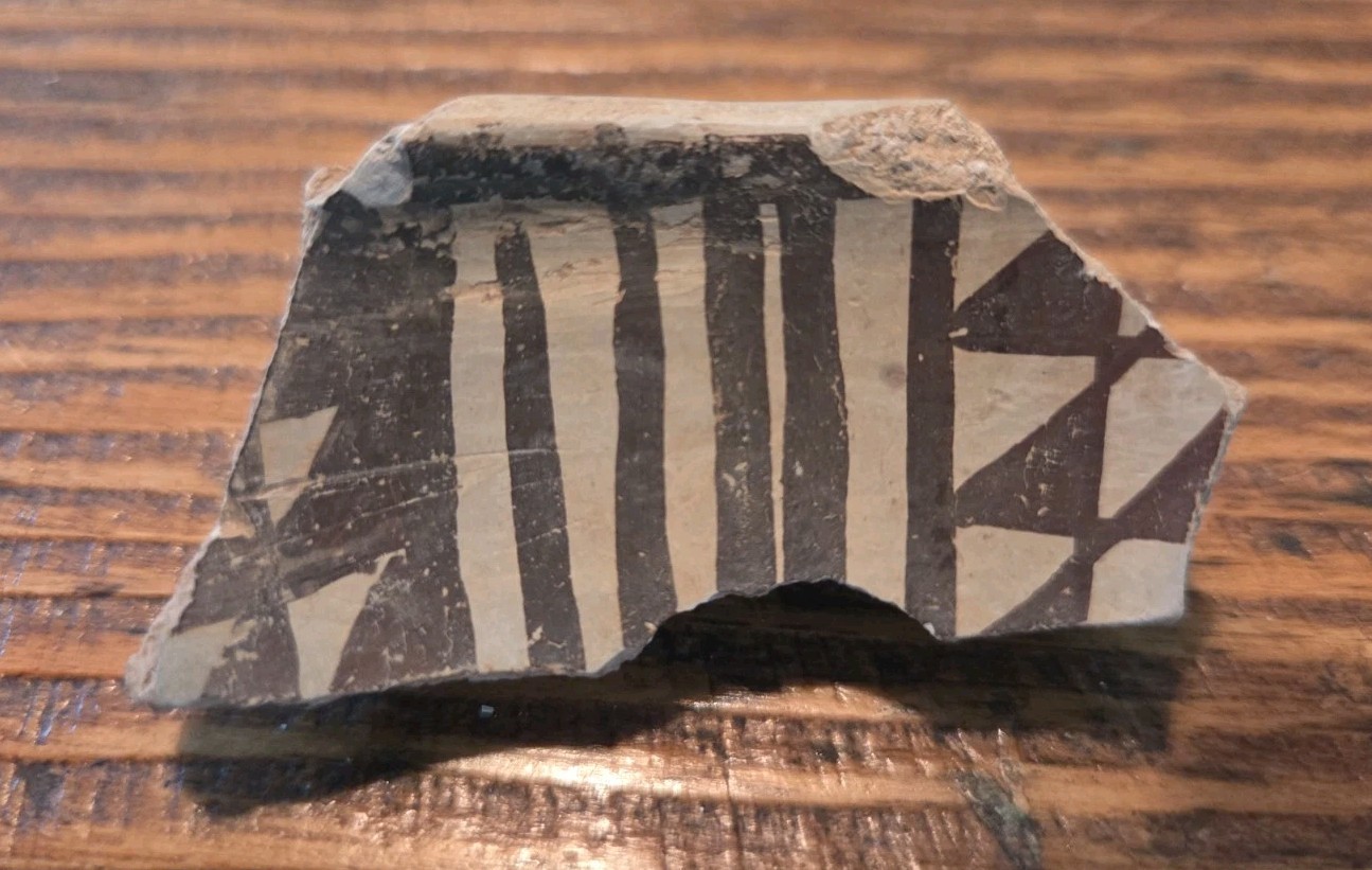 Prehistoric Anasazi Black On White Pottery Partial Ladle Dipper Handle Arizona