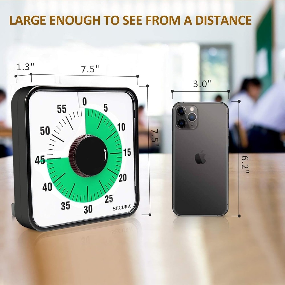 Magnetic Backing 60-Minute Visual Timer - Easy to Use Mechanical Clock in Green