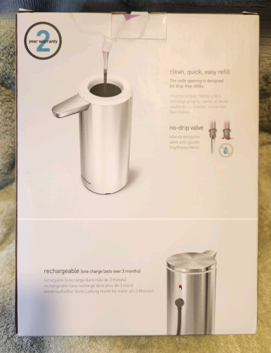 Simplehuman Rechargeable Sensor Pump 9 Oz Liquid Soap Dispenser Drip Proof new