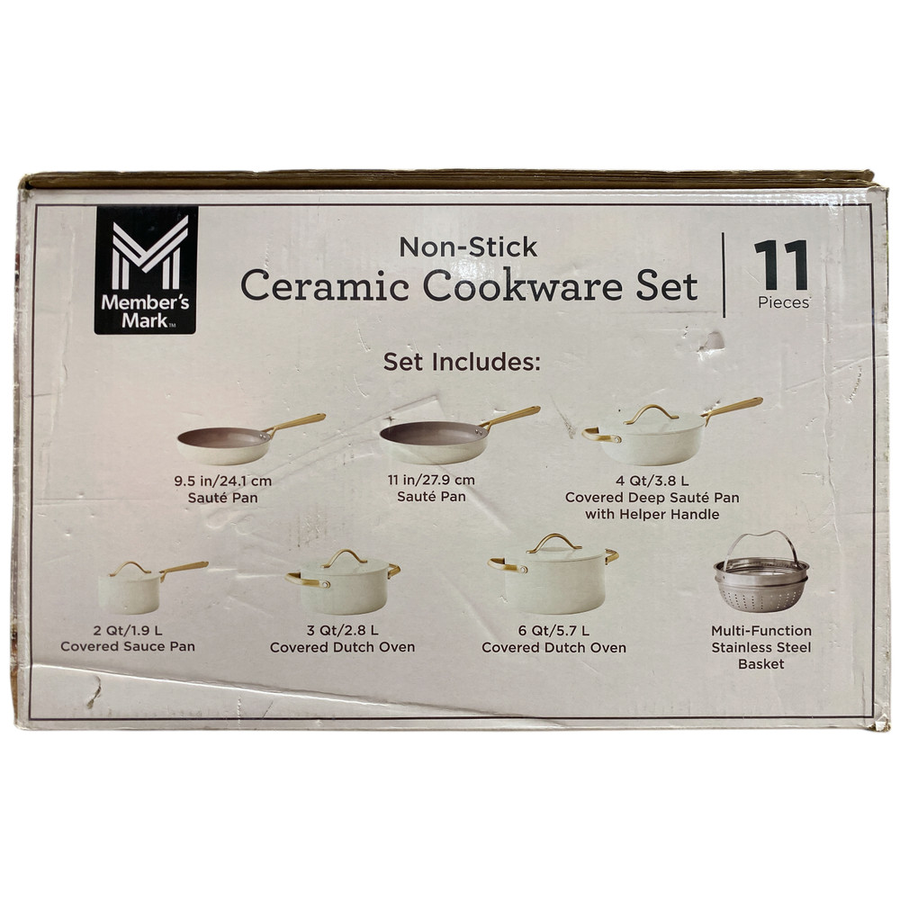 *Distressed Package* Member's Mark 11-Piece Modern Ceramic Cookware Set, Cream