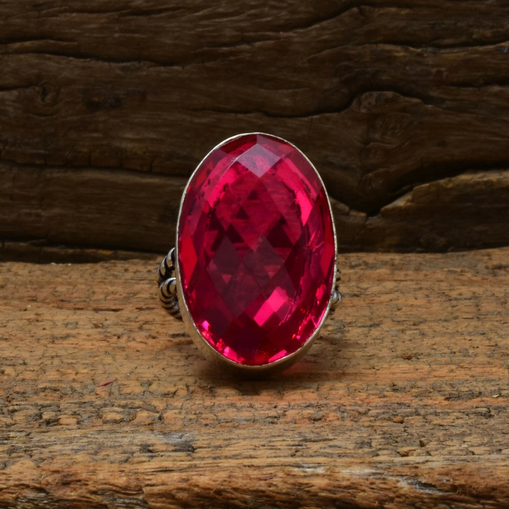 Truthfully Rubellite Gemstone 925 Sterling Silver Handmade Ring All Size