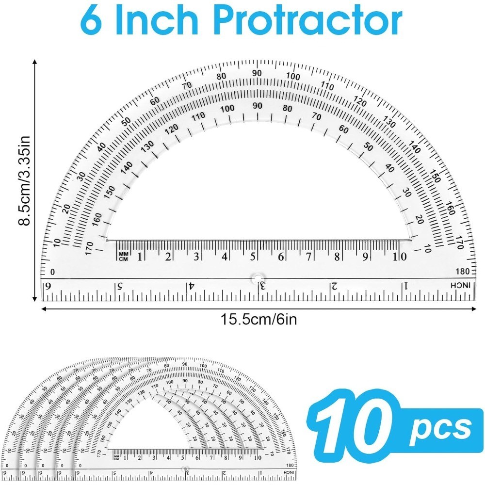 Clear Plastic Protractor 6 Inch 180 Degrees Math Geometry Tool for Students