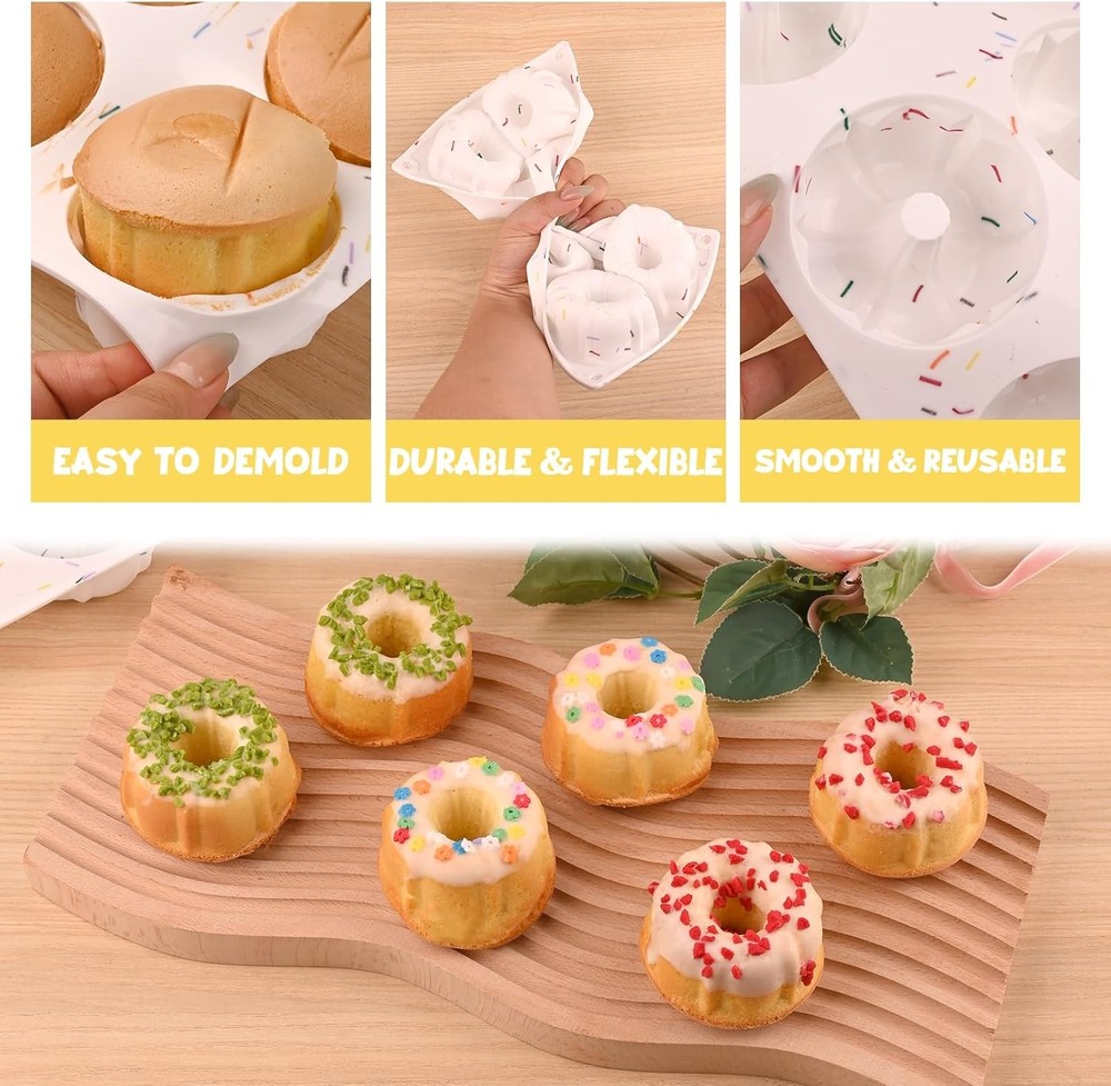 Mini 6-Cavity Fluted Cake Pan, Non-Stick Silicone Baking Mold