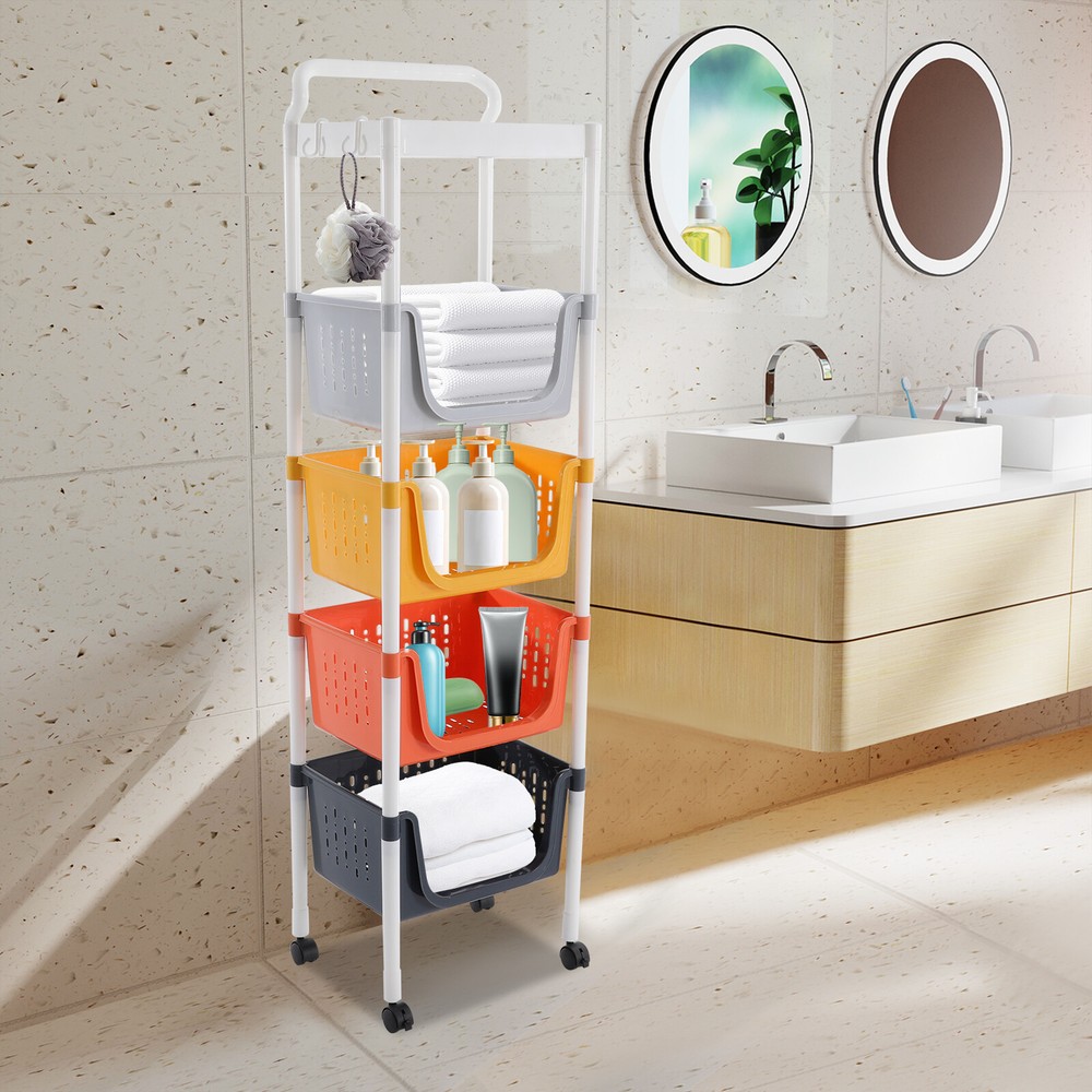 Kitchen Storage Rack 5 Tier Floor-Standing Basket Organizer W/ 2 Practical Hook